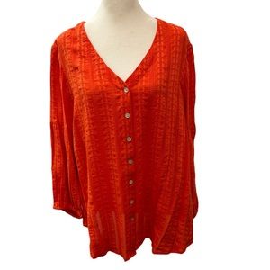 J Jill Cotton/Rayon v-neck blouse in a deep orange. Size XL. NWT